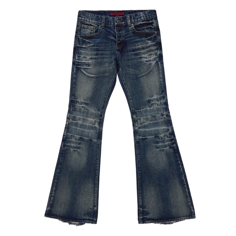 STORESDE Y2K Mid Blue Flared Jeans Vintage Washed Men Women Bootcut Jeans Gothic High Street Unisex Streetwear Retro Baggy wide leg Pants