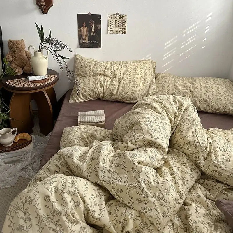 STORESDE Vintage Floral Bedding Set Ins Single Double Size Duvet Cover No Filler Flat Sheet Pillowcase Soft Girls Home Bed Linens