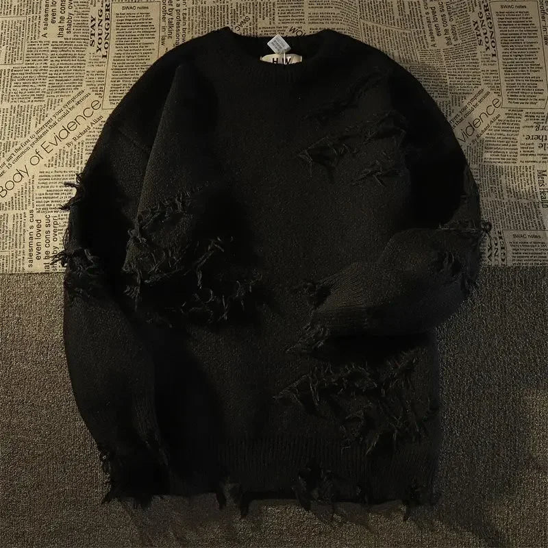STORESDE 2026 Autumnand y2k Streetwear Men New Retro Hole Fringed Sweater Loose Versatile Sweater For Men And Women Long Sleeve Sweater