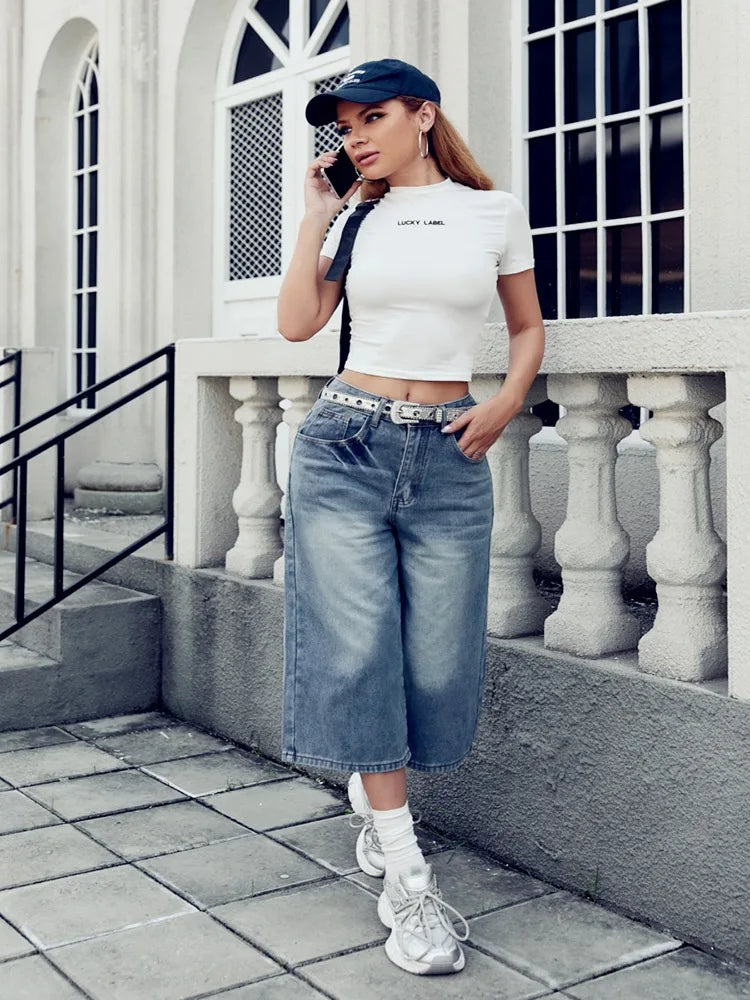 STORESDE New Loose Wide Leg No Elastic Denim Jeans Women's Casual Trousers American Korean Style Y2K Seven-Foot Pants