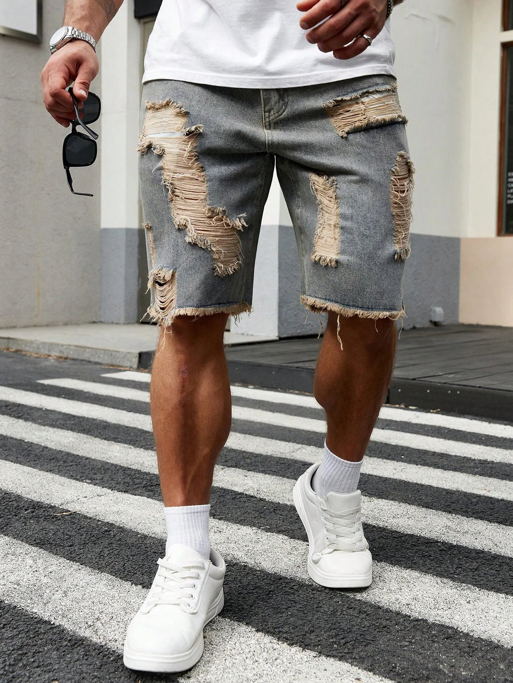STORESDE Summer New Men's Fashion Stretch Denim Shorts Retro High Street Style Old Slim Fit Short Jeans Splicing Design Cotton Brand