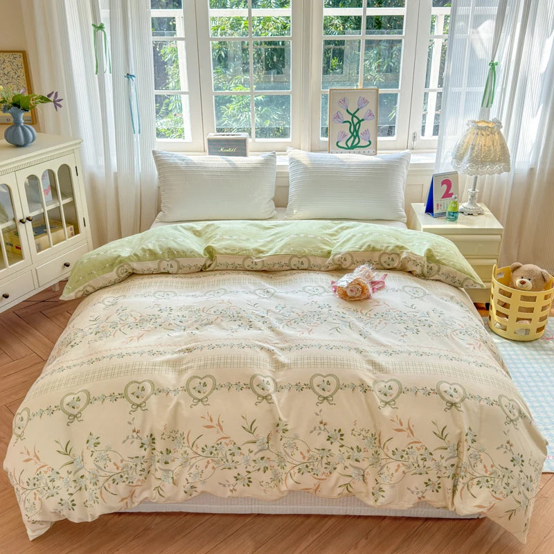 STORESDE Floral Printed Duvet Cover 1Piece- 100% Cotton Luxury Bedding, Pre-Washed for Softness, for Bedroom Decor - Zipper Closure