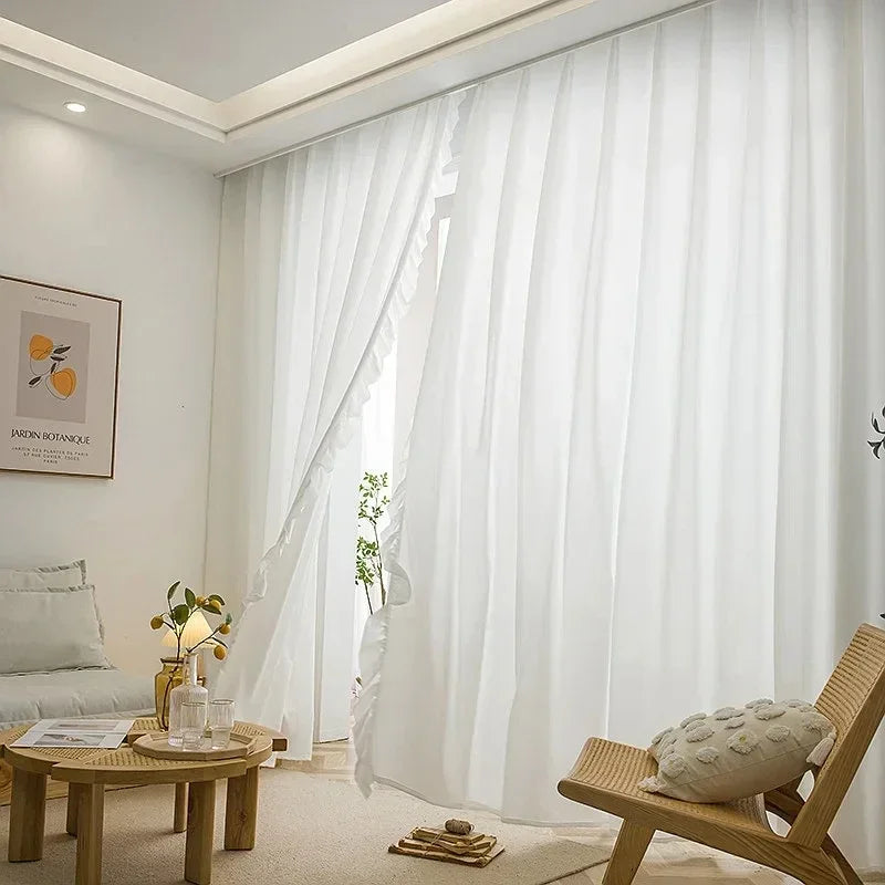 STORESDE White Vintage Ruffle Tulle Curtains For Girls Bedroom Romantic Bay Window Drapes Living Room Soft Chiffon Thicker Sheer