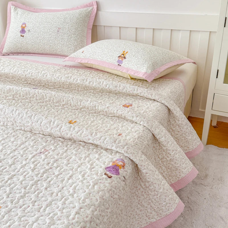 STORESDE 1pc Purple Flower Quilted Bedspreads for Bed Thick Patchwork Blanket Single/Queen/King Floral Style Quilted Duvet Soft Bedspread