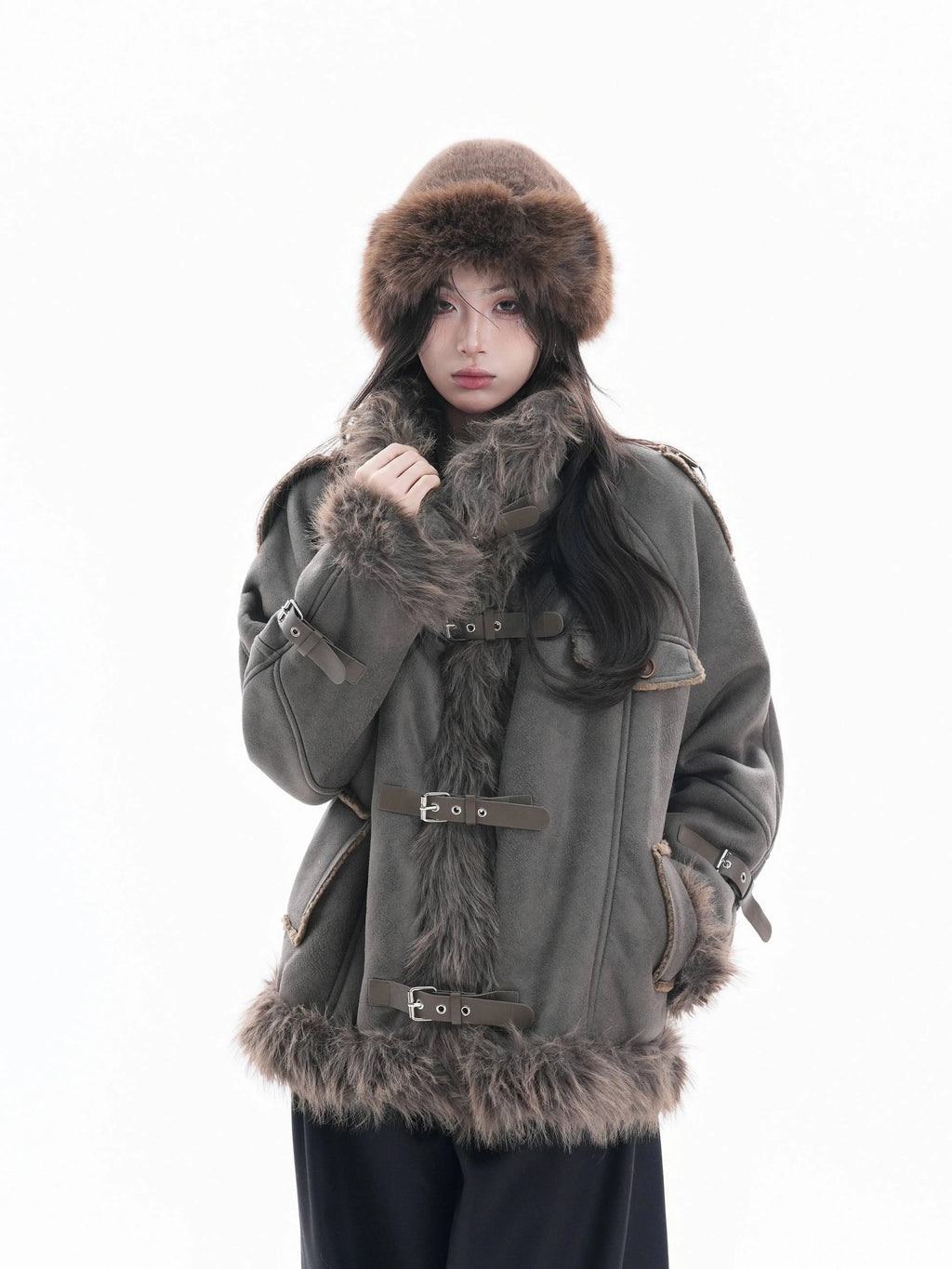 STORESDE Women Parkas 2026 New Autumn Winter Furry Lapel Suede Cotton Coat Retro Barn Button Front Warm Padded Jacket Cold Outerwear