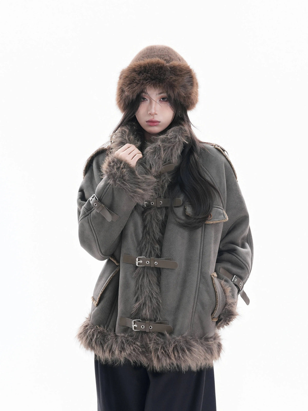 STORESDE Women Parkas 2026 New Autumn Winter Furry Lapel Suede Cotton Coat Retro Barn Button Front Warm Padded Jacket Cold Outerwear