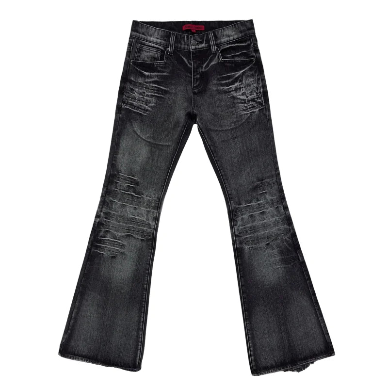 STORESDE Y2K Mid Blue Flared Jeans Vintage Washed Men Women Bootcut Jeans Gothic High Street Unisex Streetwear Retro Baggy wide leg Pants