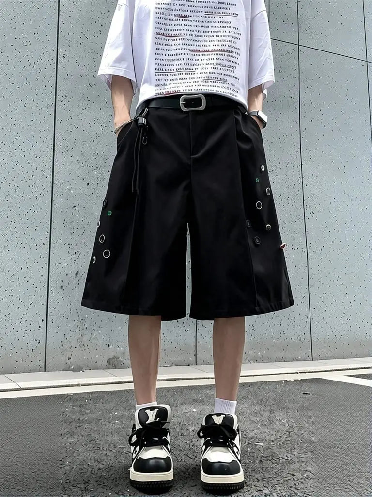 STORESDE Streetwear Wide leg Shorts Men Black Dress Pants Casual Man Oversized Lightweight Breathable Hip Hop Blazer Shorts Summer