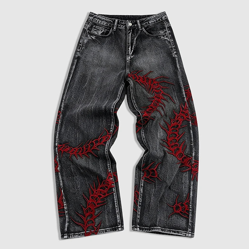 STORESDE Men's Jeans with Three-Dimensional Animal embroidery, Heavy Craftsmanship, Loose and Versatile Street Style Men's Trousers
