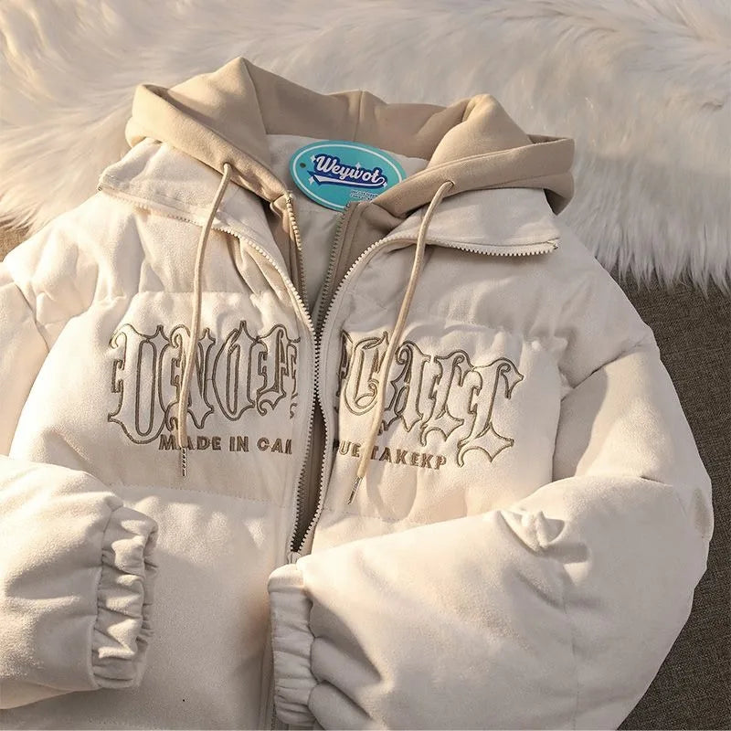 STORESDE American New Niche Ins Fake Two-piece Hooded Bread Coat Y2K Street Fashion Loose Retro Couple Coat Tide Men And Women Streetwear