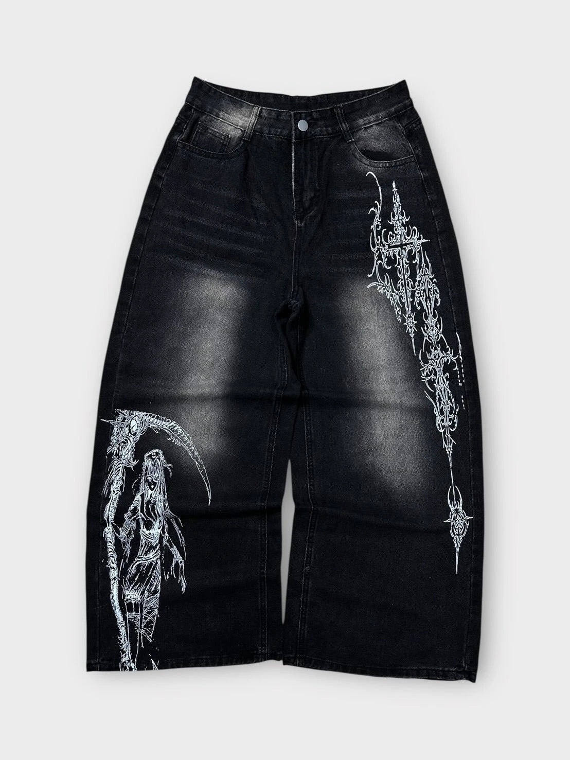 STORESDE Y2K Vintage Print Baggy Jeans Unisex Harajuku Streetwear Wide Leg Denim Pants Hip Hop Casual Loose Fit