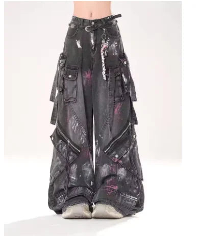 STORESDE New Retro Blue Gothic Fashion Washed Old Casual Jeans Men Y2K Streetwear Vintage Popular High Waist Baggy Wide-leg Pants
