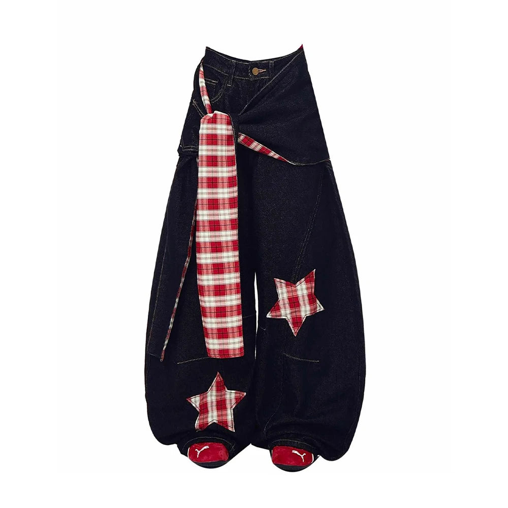 STORESDE Women Black Gothic Y2k Jeans with Star Vintage Harajuku Baggy Emo Jean Pants Japanese 2000s Style Grunge Oversize Denim Trousers