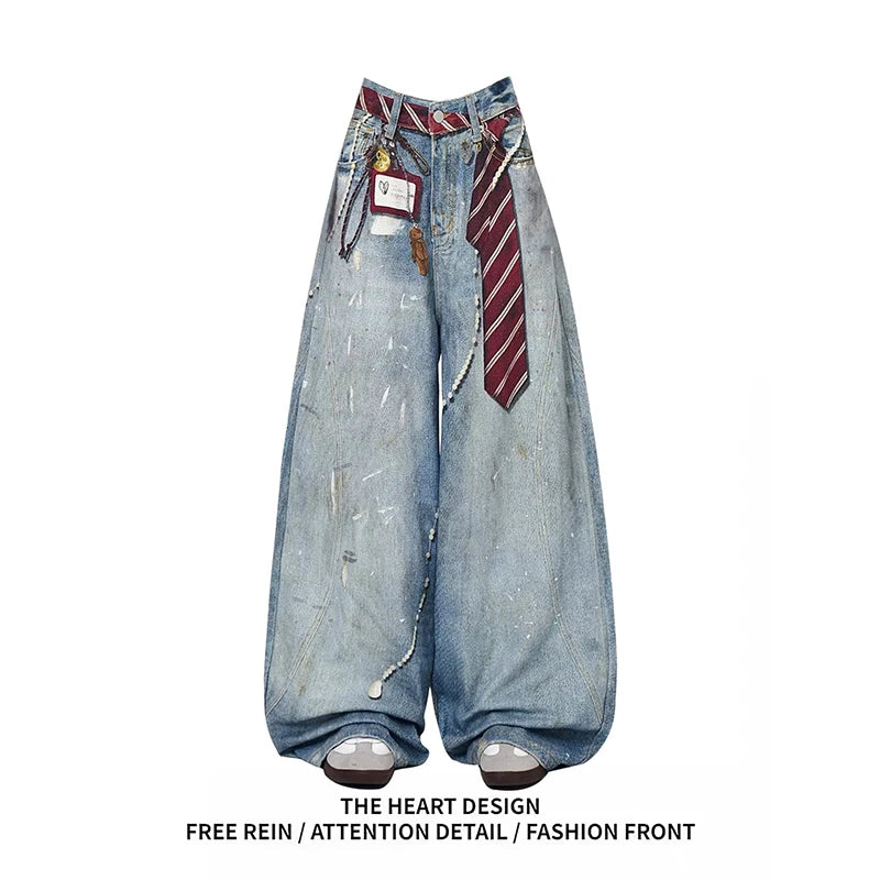 STORESDE ZHIZOU Women Blue Y2k Baggy Jeans Harajuku VintageBent Knife Denim Trouser Aesthetic 2000s Style Jeans Pants Oversize Clothes