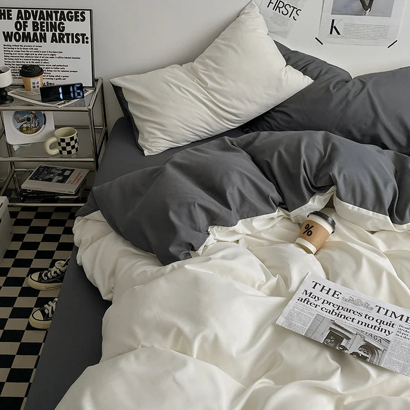 STORESDE 3-piece double color duvet cover + pillowcase, bedding set, soft and breathable bedroom or guest room (without core)