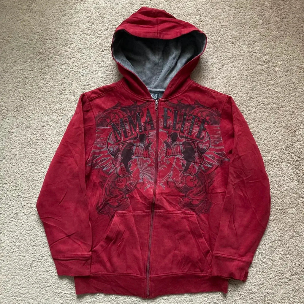 STORESDE American New Skull Embroidery Super Leopard Hooded Sweater Women Y2K Gothic Hip Hop Popular Casual Joker Sweatshirt