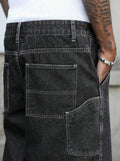 STORESDE Men's Summer Black-Grey Loose Baggy Denim Shorts
