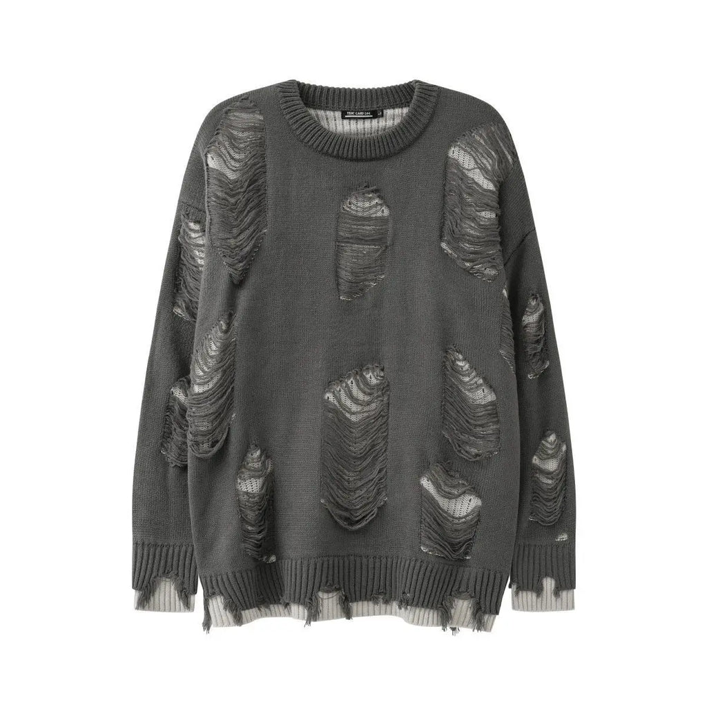 STORESDE Unisex Y2K Sweater Vintage Distressed Hole Fake Two Layer Pullover Punk Streetwear High Street  Loose Winter Top for Men Women