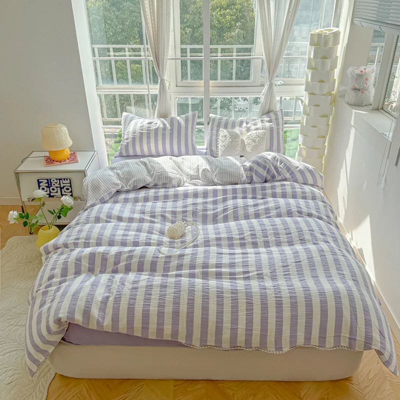 STORESDE Ins Bedding Set with Pillowcase bed sheet Single Full Size Bed Linen Duvet Cover Set Queen/King Double Comforter Cover