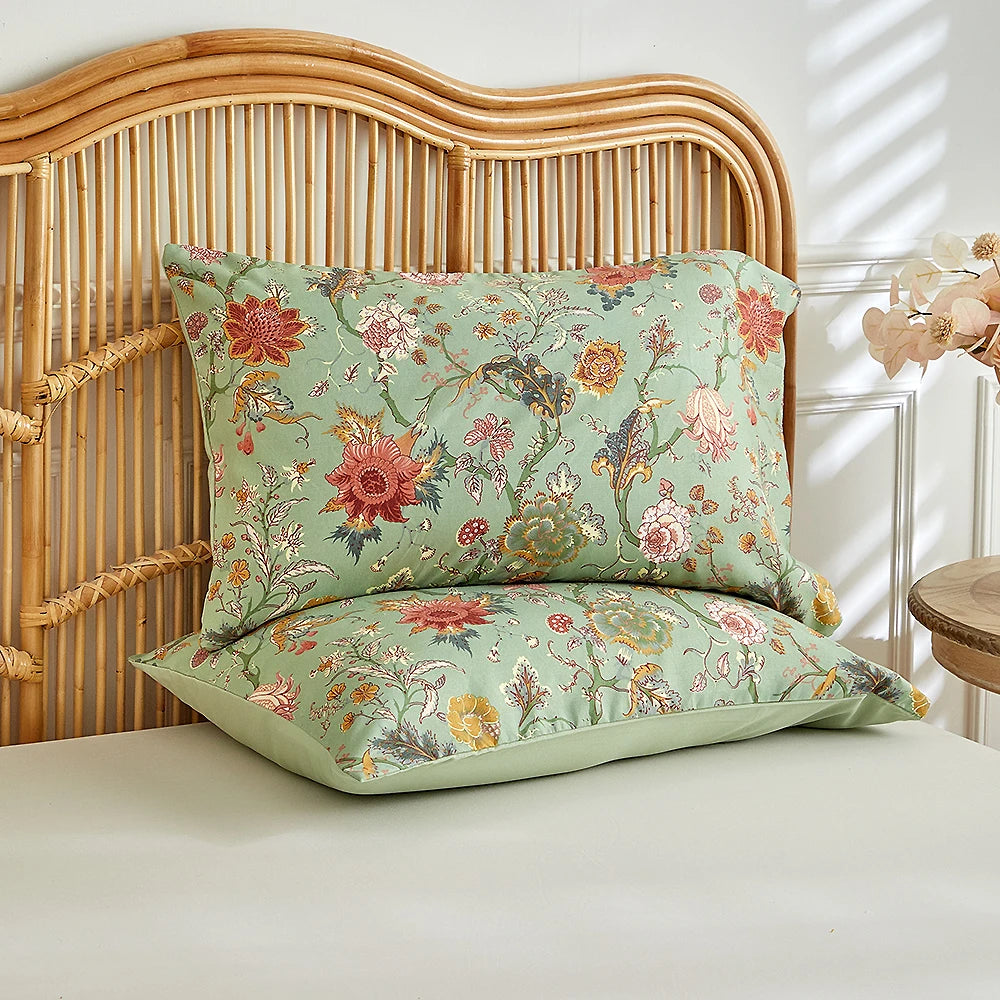 STORESDE Vintage Floral Printed Duvet Cover Set Soft Breathable Double Bed Bedding Set All Season Queen Size Quilt Cover and Pillowcases