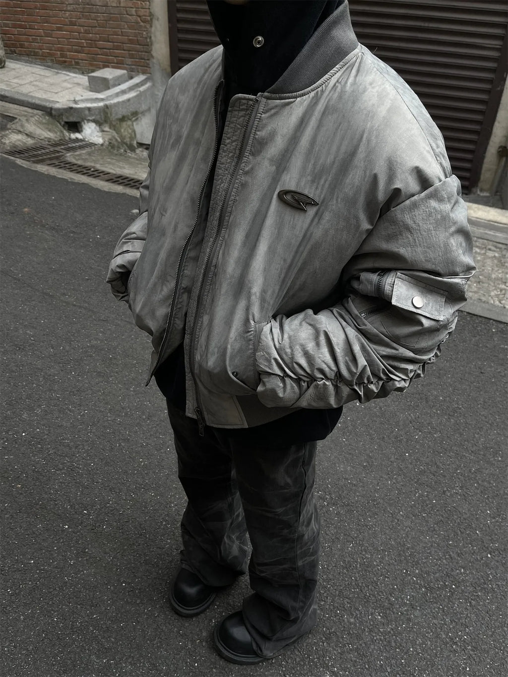 STORESDE Winter Vintage Distressed Style Wrinkle Design Baseball Jacket Cotton American Hip Hop Coat Warm Parka