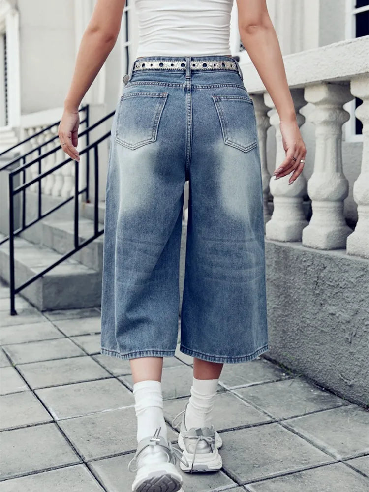 STORESDE New Loose Wide Leg No Elastic Denim Jeans Women's Casual Trousers American Korean Style Y2K Seven-Foot Pants