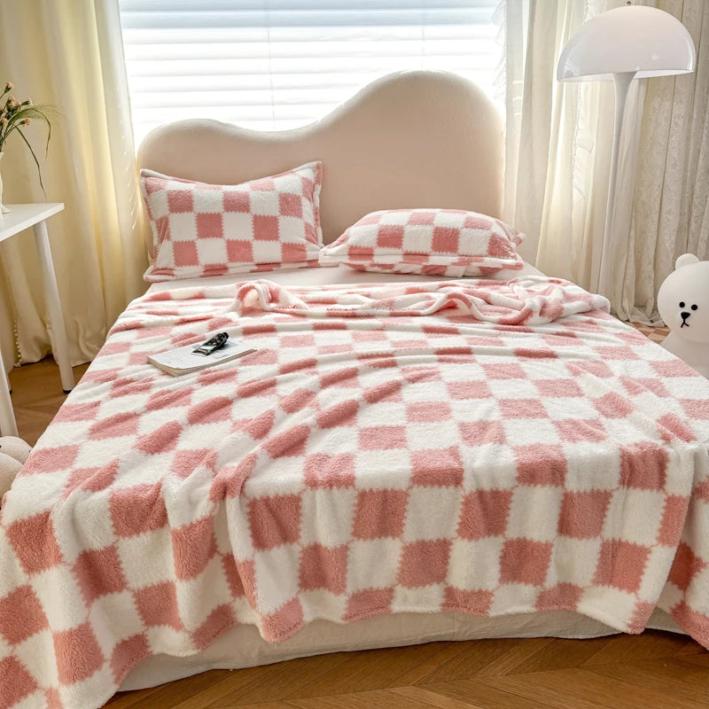 STORESDE 1 piece pink white flannel panda fleece soft and comfortable blanket nap blanket suitable for sofa bed sofa office suitable