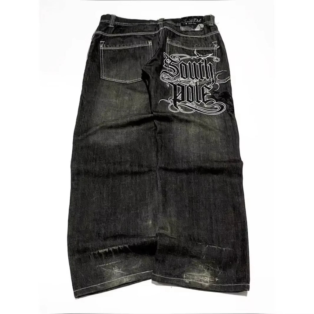 STORESDE American Street Trend Letter Embroidered Loose Jeans Men Harajuku Y2K New Hip Hop Oversized Wide-leg Pants Unisex Mopping Jeans