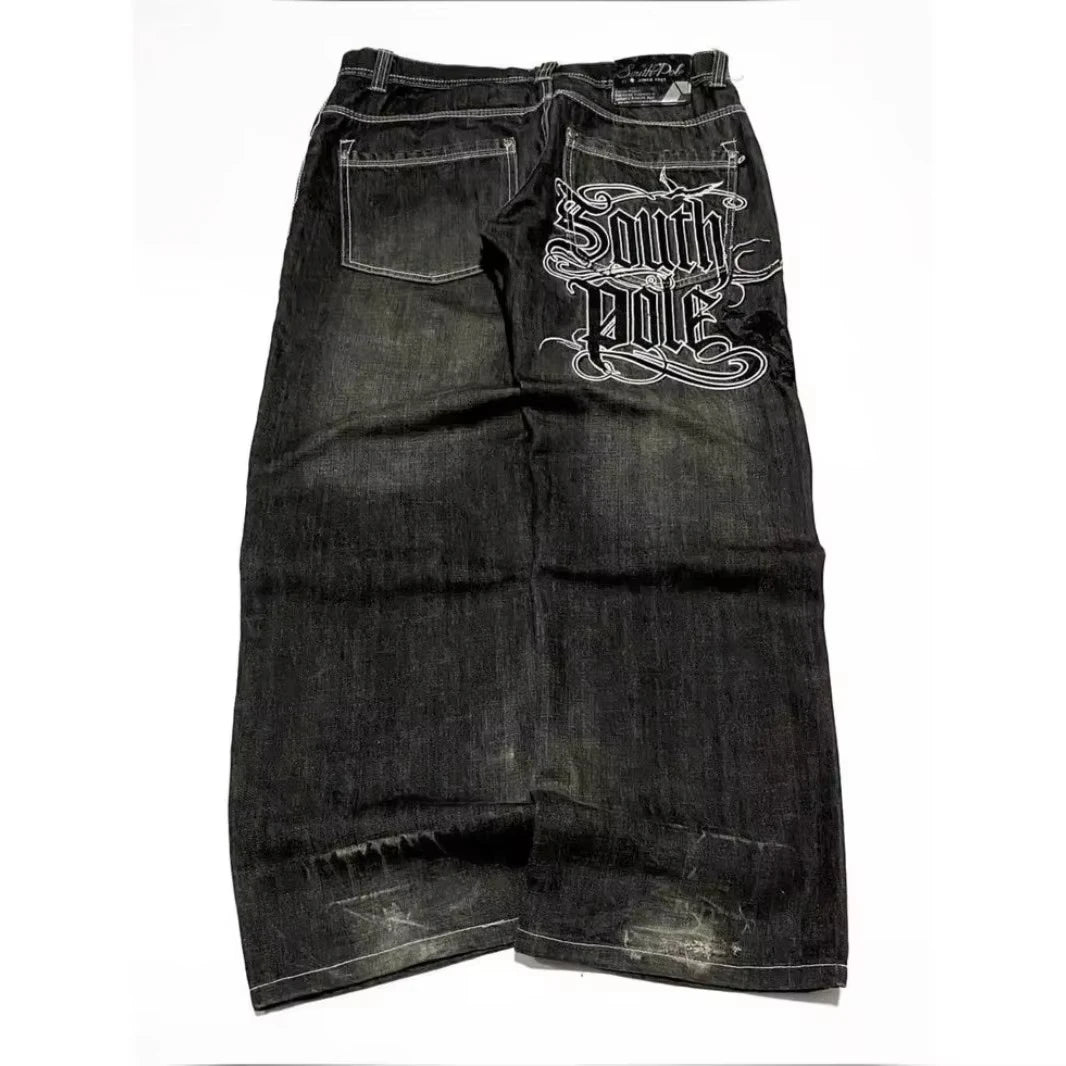 STORESDE American Street Trend Letter Embroidered Loose Jeans Men Harajuku Y2K New Hip Hop Oversized Wide-leg Pants Unisex Mopping Jeans