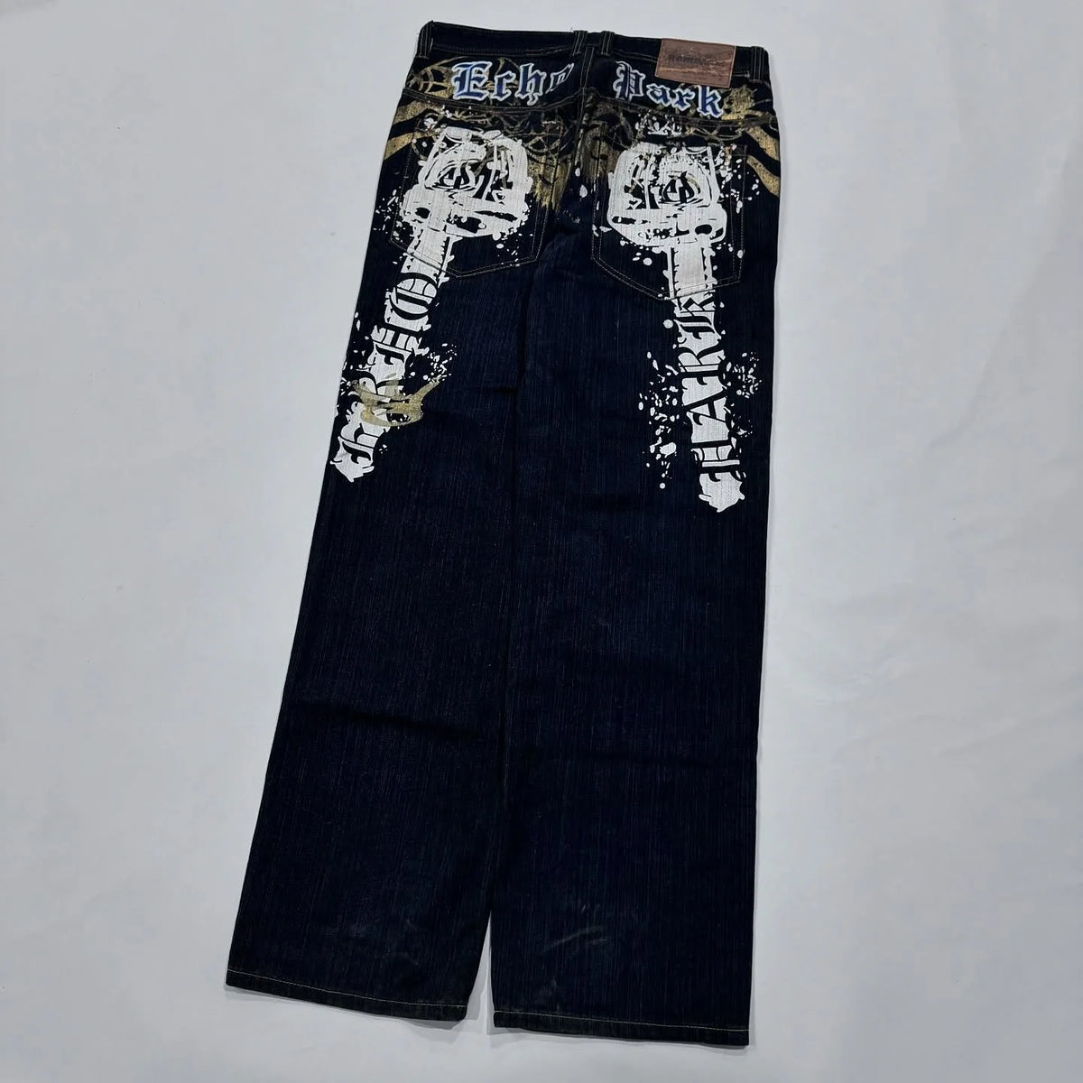 STORESDE Japanese Dragon Knitted Jeans Men Women Baggy Fit High Street Urban Casual Trendy Fashion Hip Hop Streetwear Daily Wear Style