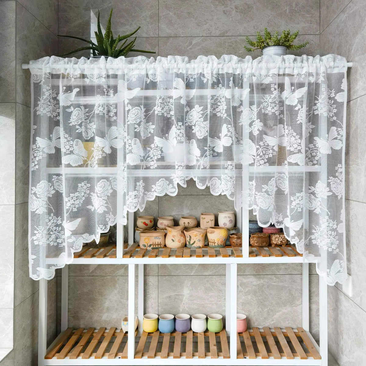STORESDE 1pc Lace Bird Short Curtians for Kitchen Cafe Study Room Spring Pastoral Half Sheer Small Window Valance Drapes