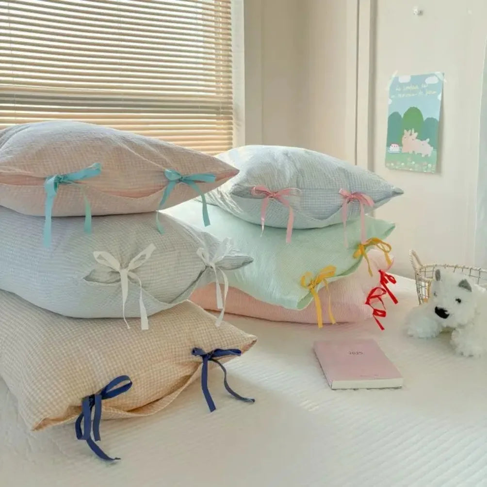 STORESDE 48x74cm Bow Pillow Cover Solid Color Soft Comfortable Covers Cotton Pillow Cover Cute Pillow Sham for Beds Home Decoration Gifts