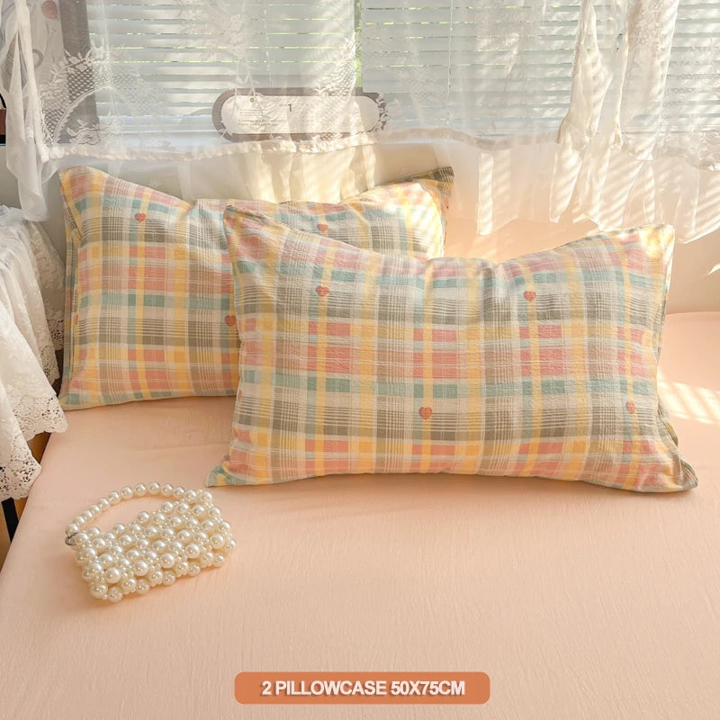 STORESDE Plaid Duvet Cover Set with 2 Pillowcases, Breathable Ultra-Soft Bedding Set for Single/Couple Size Bed, Comforter Cover Set