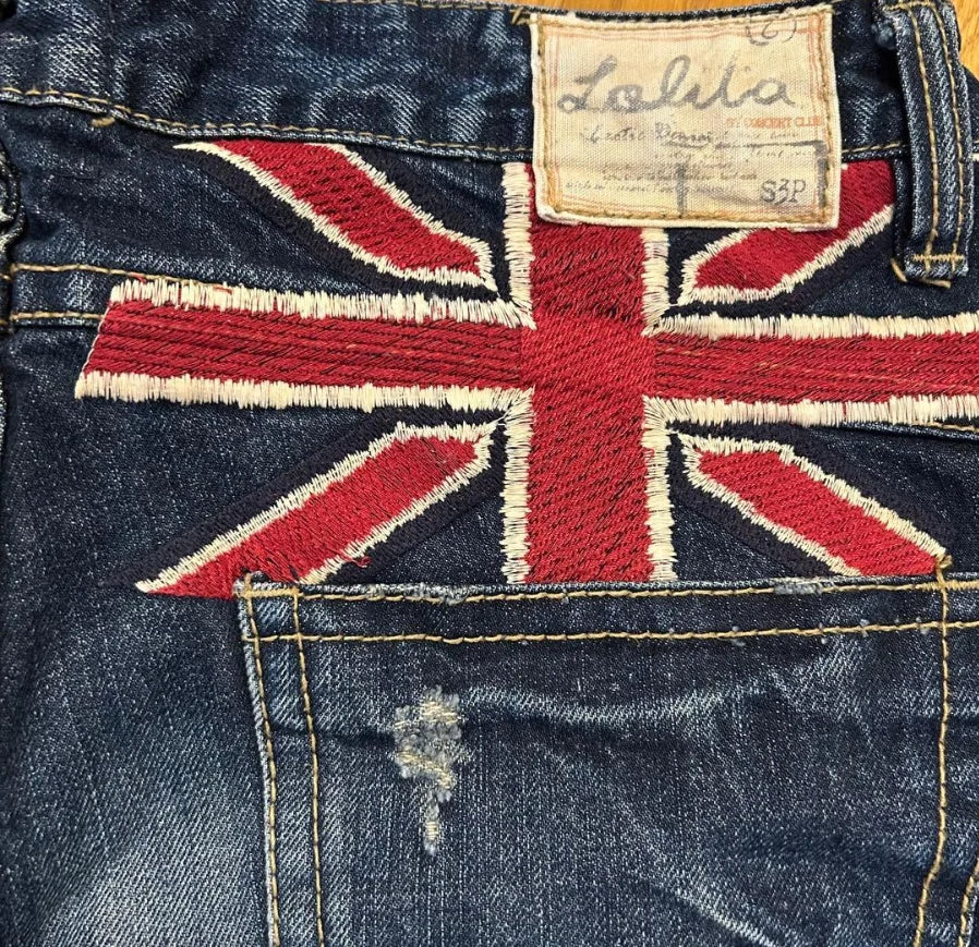 STORESDE Y2K Vintage British Embroidered Denim Washed Blue Denim Mid Stretch Straight Wide Leg Jeans High Street Hip Hop Work Pants