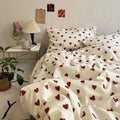 STORESDE Korean Style Bedding Set Kid Adult Twin Full Queen Size Bed Flat Sheet Set Pillowcase Bed Linen Love Heart Duvet Cover