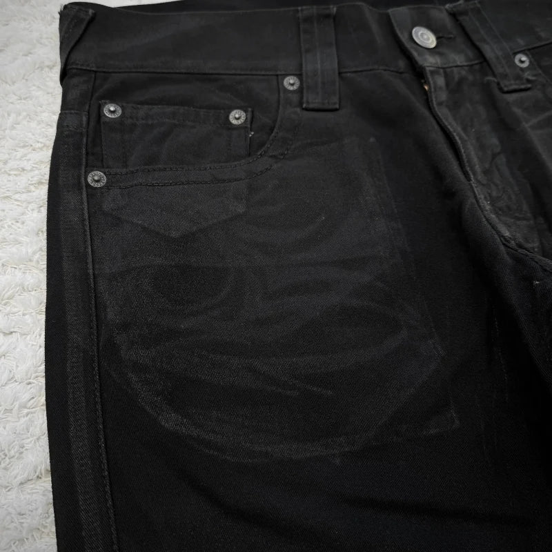 STORESDE vintage X ray waxing tribal embroidery men's flared jeans Gothic high street unisex punk slim fit jeans Y2K baggy flared jeans