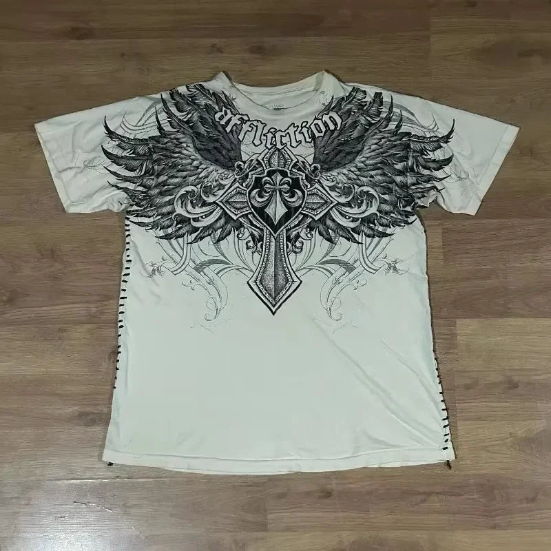 STORESDE American New Retro Trend Printed Long Sleeve 90s Street Hip-Hop Harajuku T-shirt Men Fashion Gothic Casual Pure Cotton Loose Top
