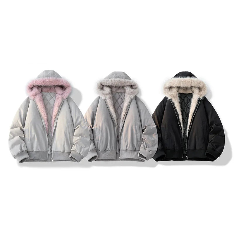 STORESDE Winter Jacket Man Women Fur Collar Fashion Parka Thick Warm Coat Oversize Loose Casual Jacket Hooded American Streetwear Cool