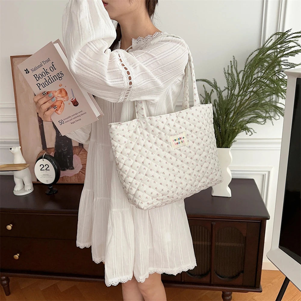 STORESDE Cartoon Print Women's Shoulder Bag Large Capacity Ladies Tote Handbags Soft Quilted Female Travel Shopping Bags Girls Book Bag