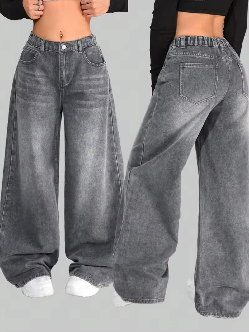 STORESDE American New Fashion Oversized Pattern Printed Washed Jeans Men Y2K Gothic Rock Popular Casual Joker High Waist Wide Leg Pants