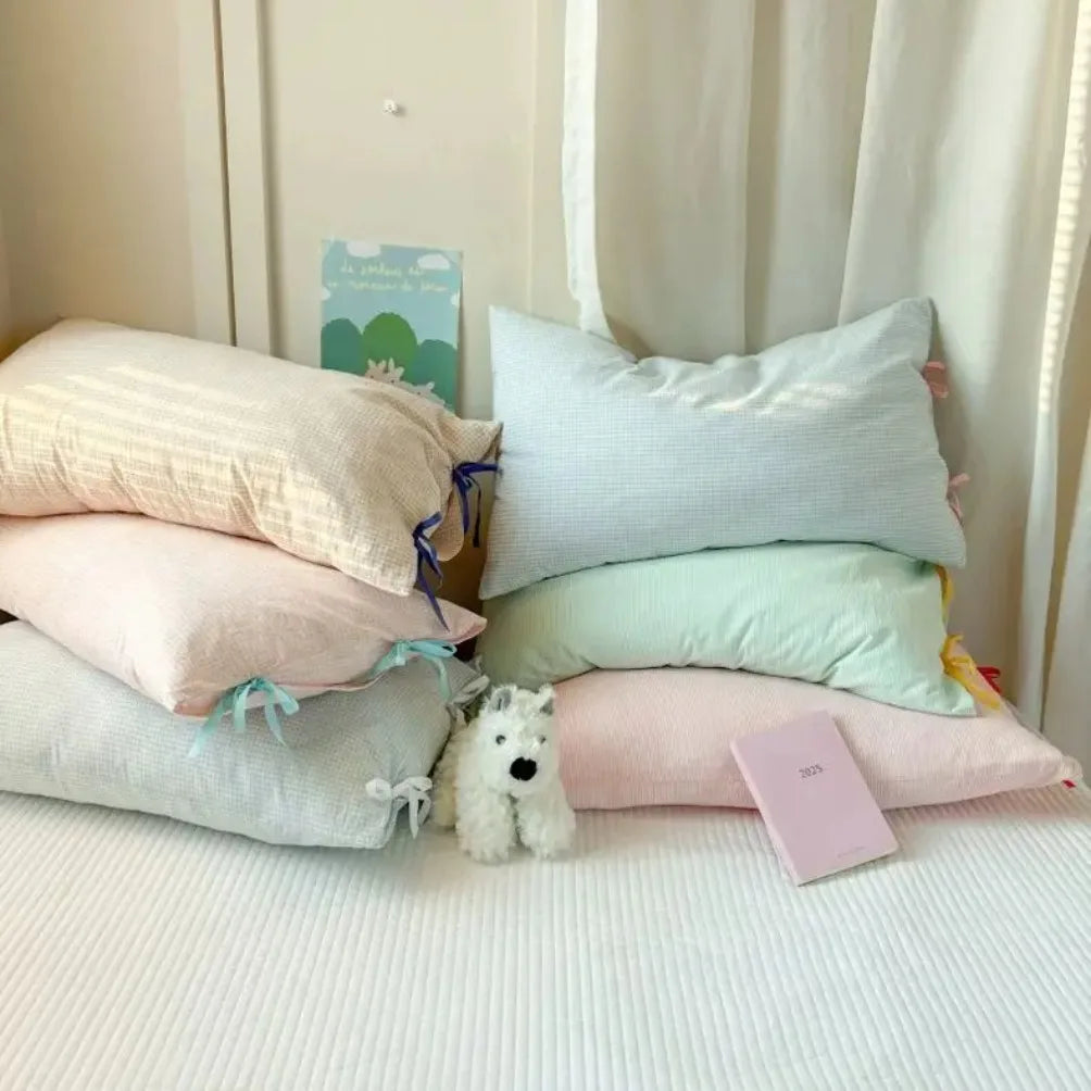 STORESDE 48x74cm Bow Pillow Cover Solid Color Soft Comfortable Covers Cotton Pillow Cover Cute Pillow Sham for Beds Home Decoration Gifts