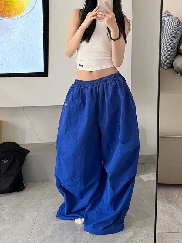 STORESDE Y2k American Women's Hip Hop Loose Wide Leg Jogger Pants 2026 Summer Pattern Embroidered Parachute Sweatpants Loose Pleated