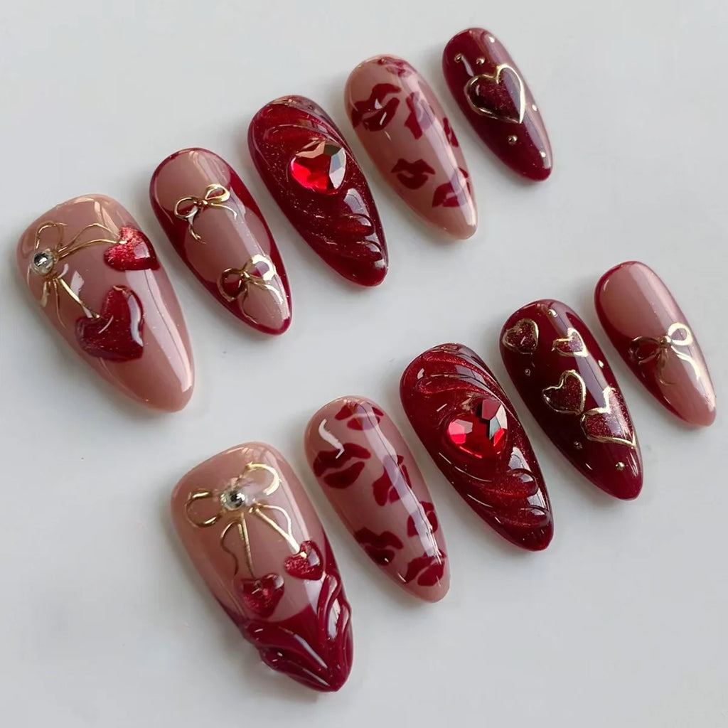 STORESDE 24pcs False Nails Glossy Green Summer Almond Fake Nail Tips Wearable Detachable Fashion Flower Print Press on Nails for Girl
