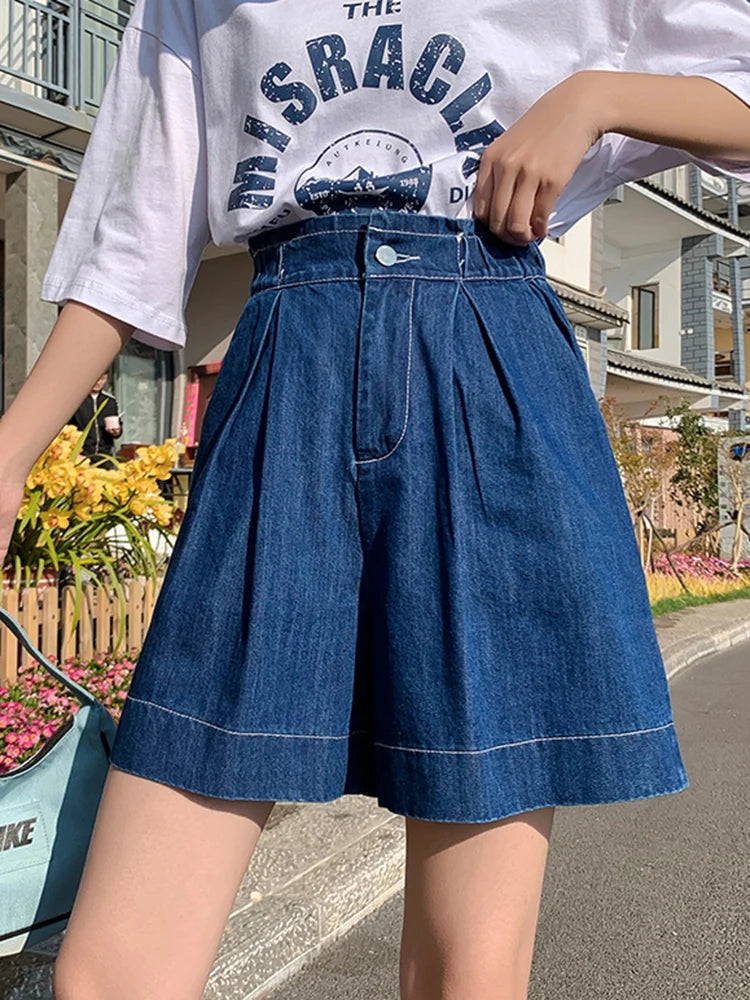 STORESDE Casual Plus Size Summer Denim Shorts Woman Loose Wide Leg Jean Baggy Shorts Women Cotton Ealstic Waist Short Pants Bermuda Femme