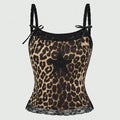 STORESDE Ladies Leopard Print Halter Top Sexy Casual Lace Splice Butterfly Knot Embroidered Star Ladies Tank Top