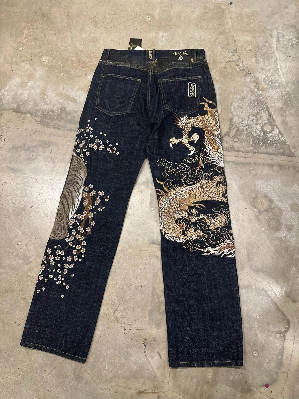 STORESDE Japanese Harajuku Jeans Mens New Dragon High Quality Jeans Gothic Y2K Vintage Hip Hop Streetwear Denim Fabric Wide Leg Pants