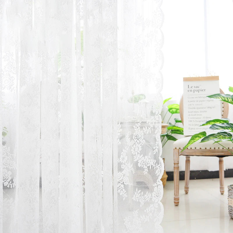 STORESDE French Lace Tulle Curtain White Tulle Lace Curtains Blind Living Room Bedroom Breathable Screen Curtain Wedding Decor Curtains