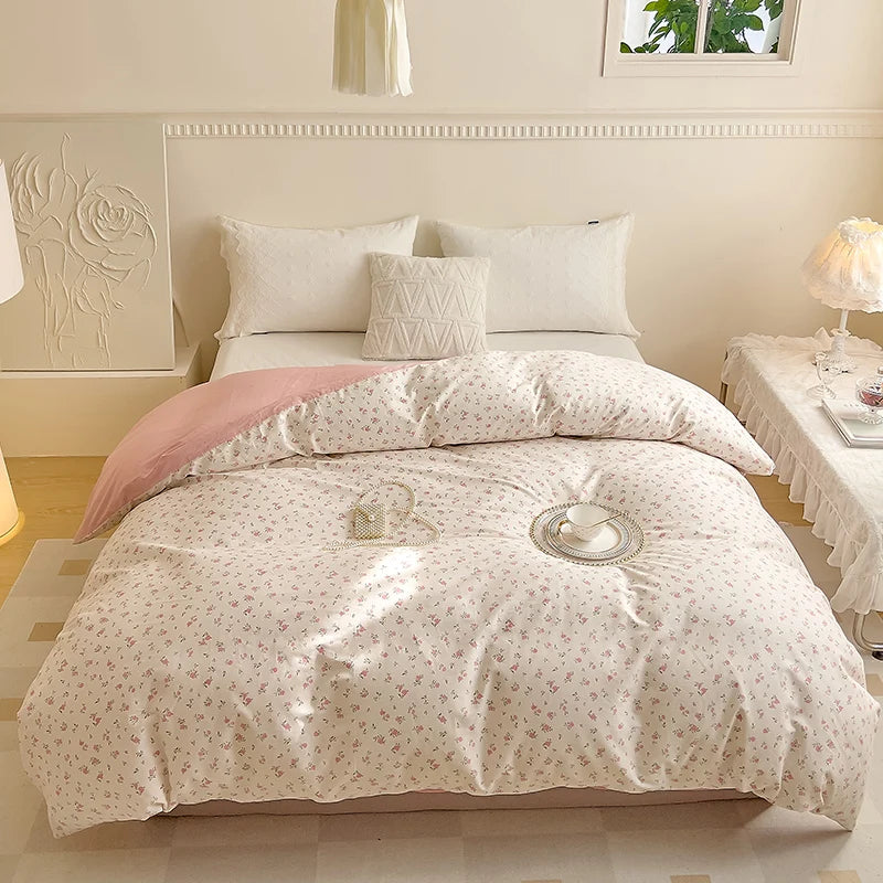 STORESDE 100%Cotton Duvet Cover Flower Printed Quilt Cover for Girls Single/Double/Queen Size Pink funda nordica (without pillowcase)
