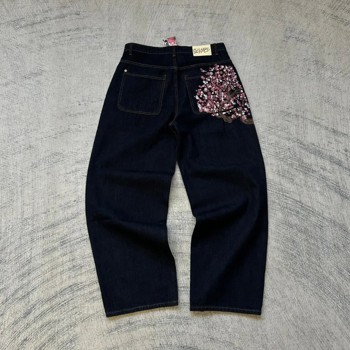 STORESDE Leopard print hem jeans 2000s American casual jeans high waist straight wide leg jeans Harajuku retro women's clothing