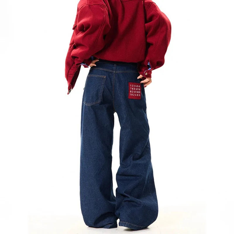 STORESDE New Korean Retro Blue Straight Leg Jeans Casual Loose Wide Leg Pants Fashion Men's Wide Jeans High Quality Pants